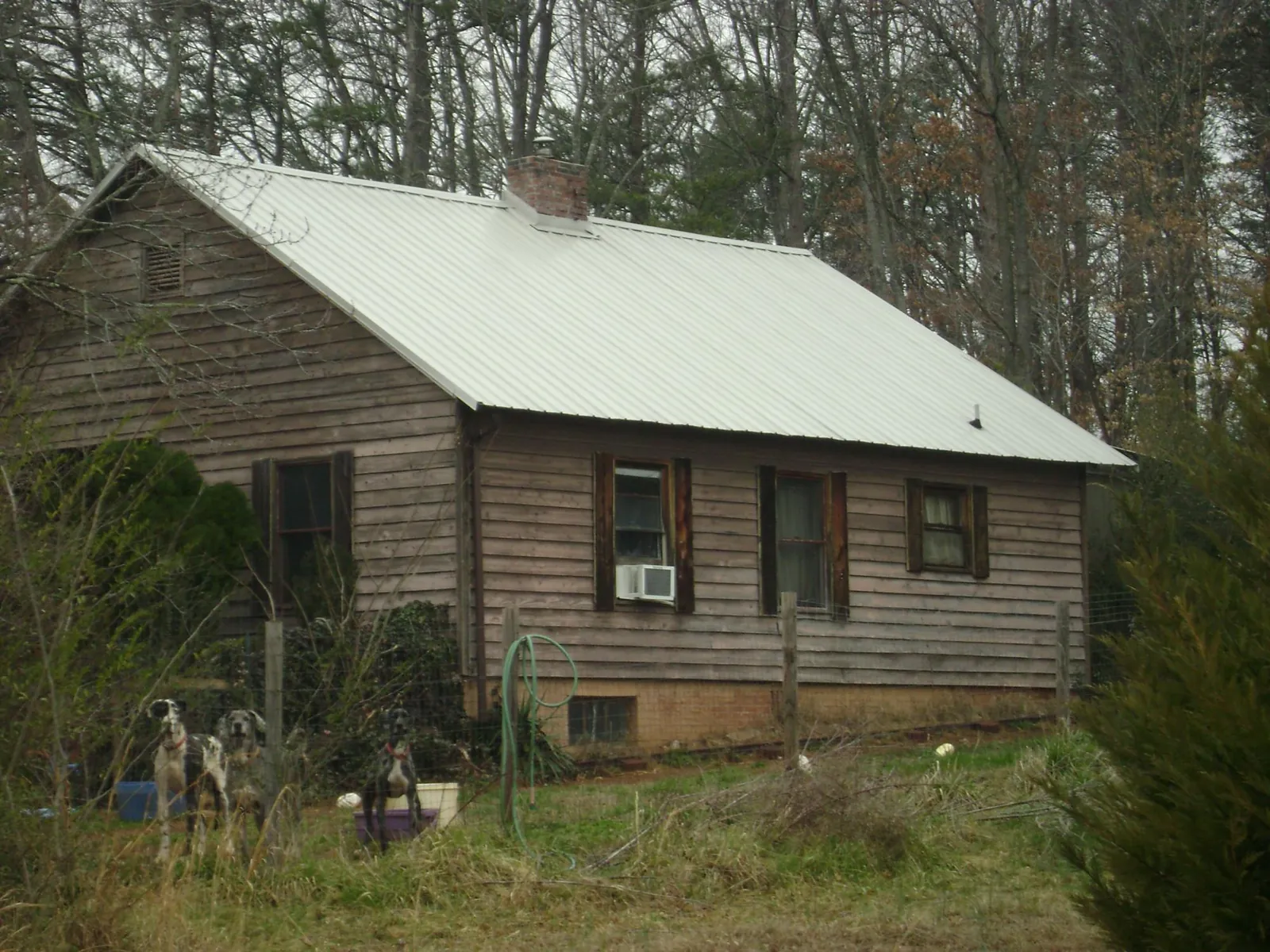 White metal roof on an old wood sided farmhouse, from a Metal Roof Installation job in Bainbridge